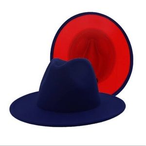 Fedora Hat Dark Navy Blue with Red Brim
